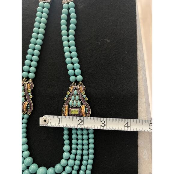 HEIDI DAUS 5 Strand Turquoise & Multi Color Crystal Necklace Adjustable STUNNING - Picture 7 of 16